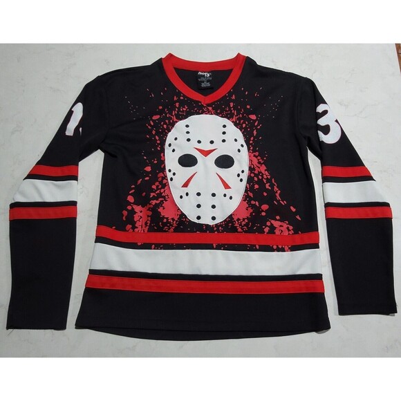 Friday The 13th Jason Voorhees Bloody Hockey Jersey Black Red White EUC Horror - Picture 2 of 12